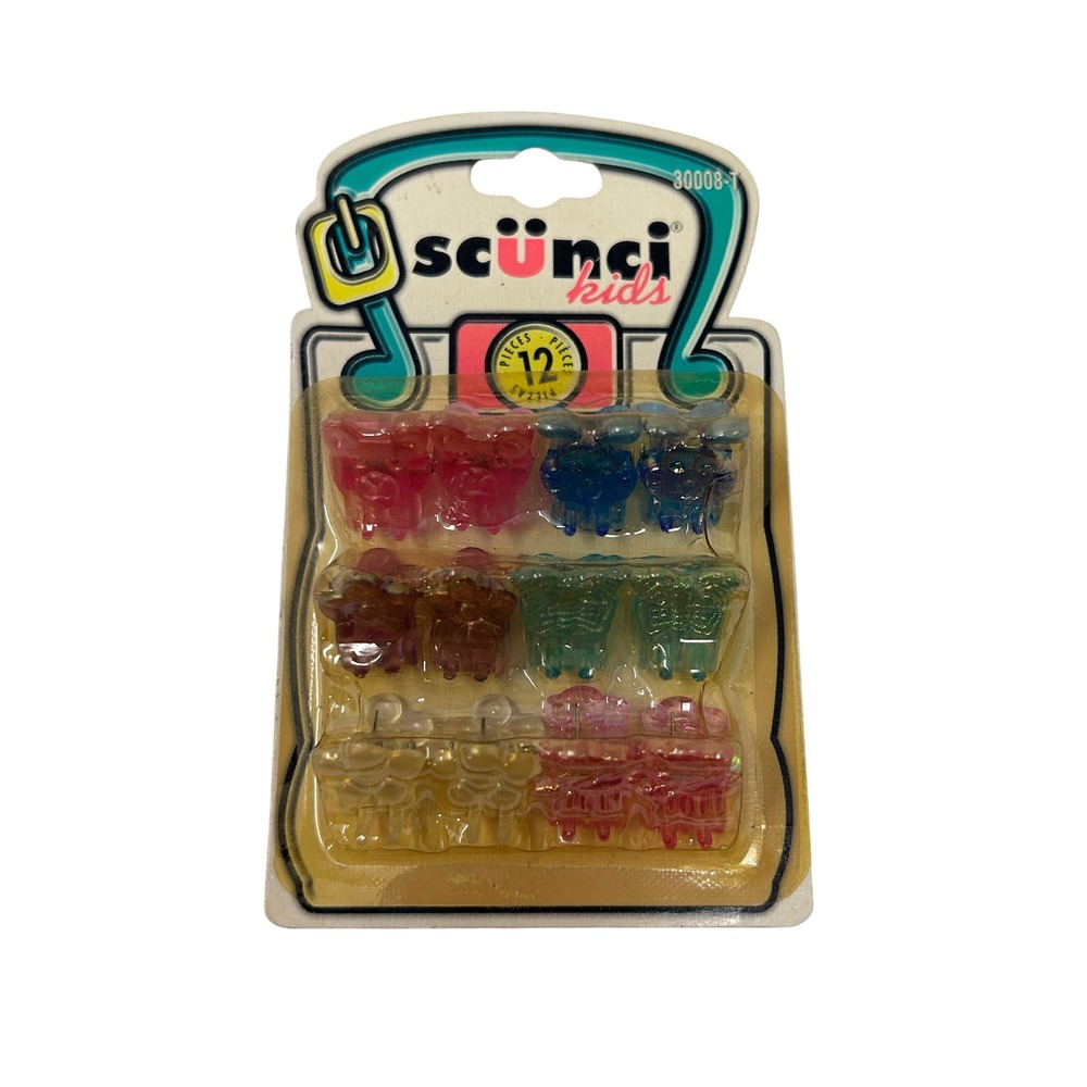 Vintage 1999 Scunci Kids Mini Hair Jaw Clips 12pc Glitter Butterfly Bear Bunny